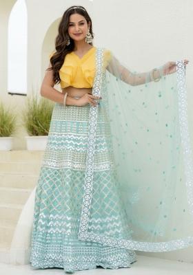 Sky Heavy Foil Embroidered Organza Lehenga Set