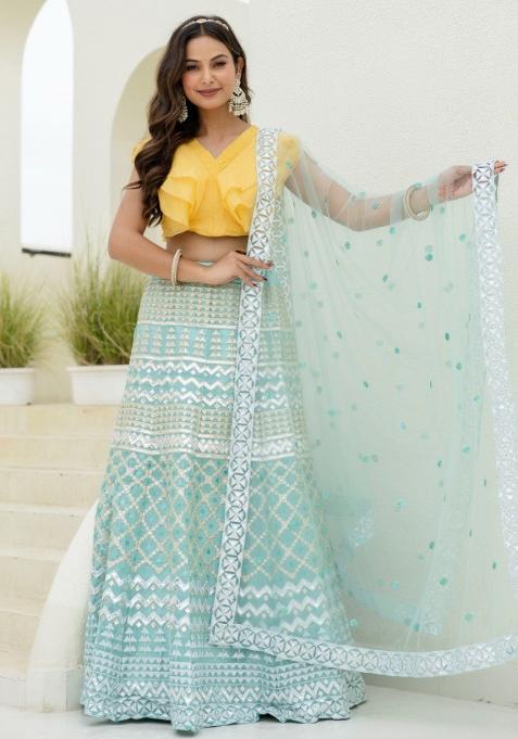 Sky Heavy Foil Embroidered Organza Lehenga Set