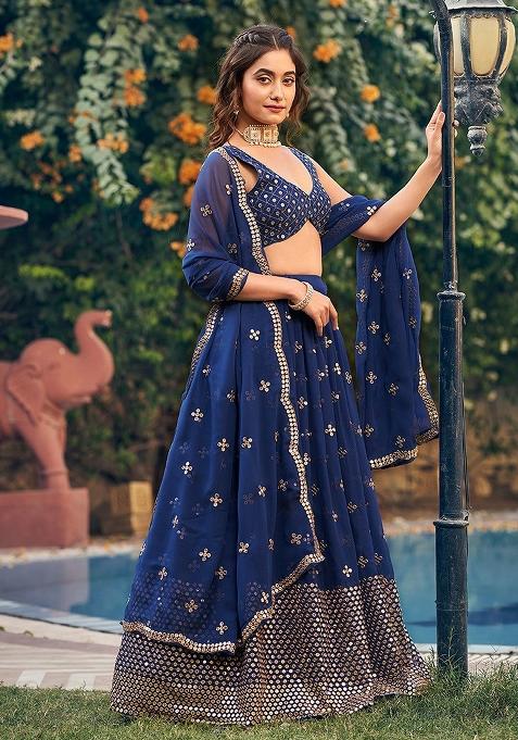 Blue Zari Embroidered Georgette Lehenga Set