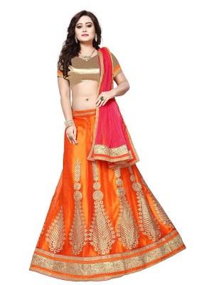 Orange Embroidery Work Net Lehenga Choli