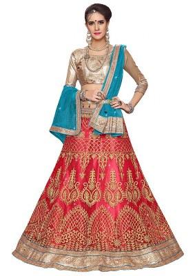 Pink Embroidery Work Net Women Lehenga Choli