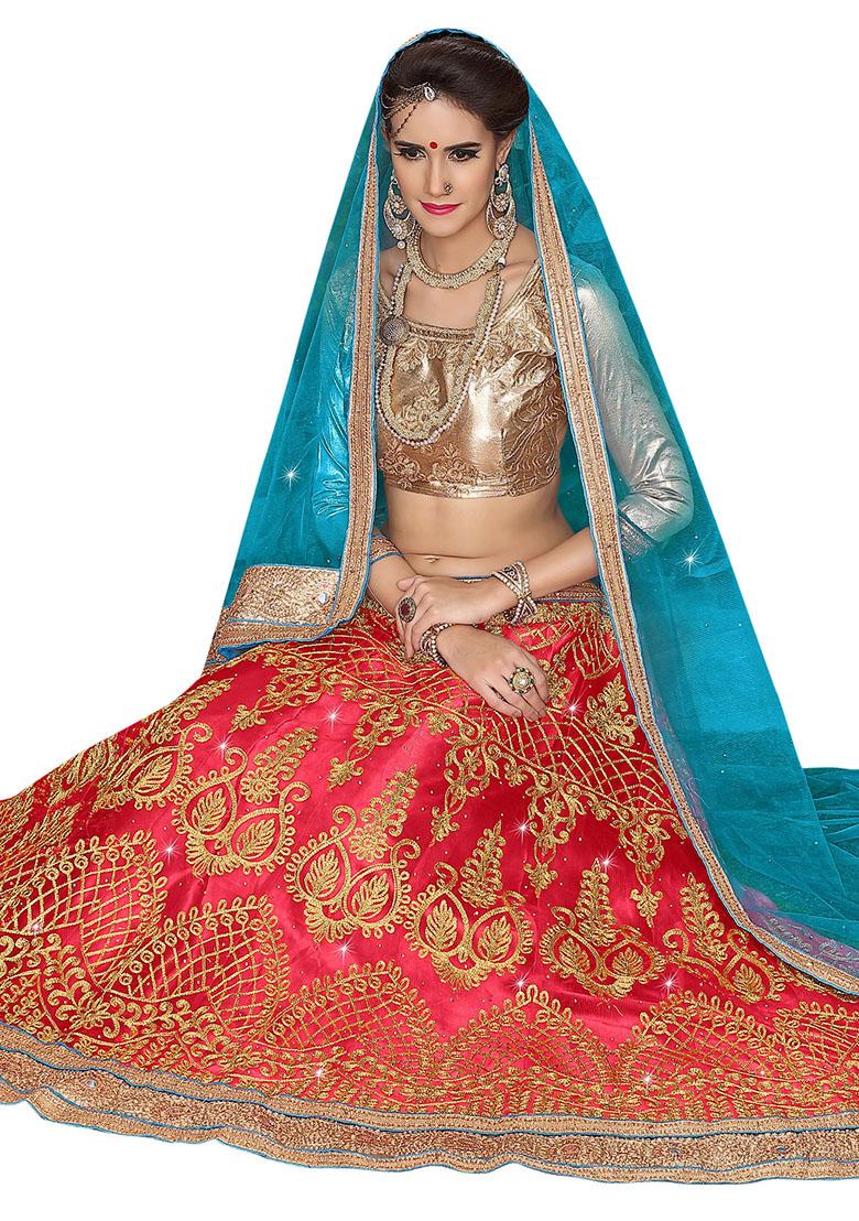 Pink Embroidery Work Net Women Lehenga Choli