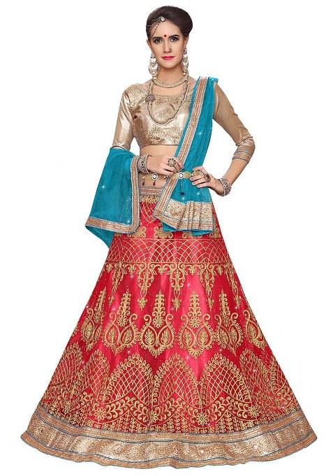 Pink Embroidery Work Net Women Lehenga Choli