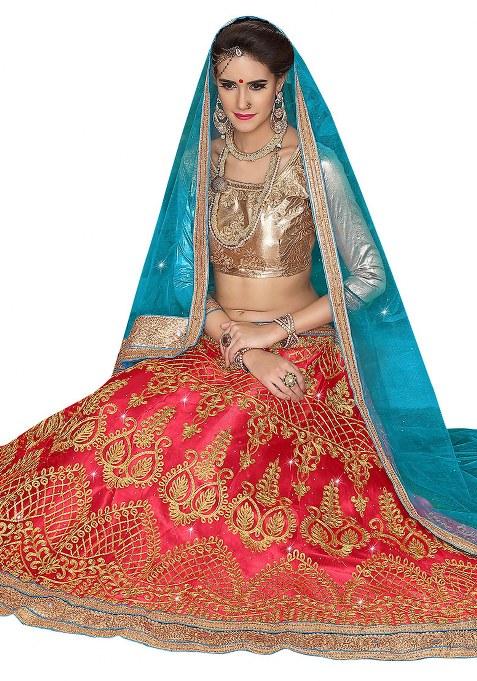 Pink Embroidery Work Net Women Lehenga Choli