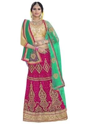 Pink Embroidery Work Net Women Lehenga Choli