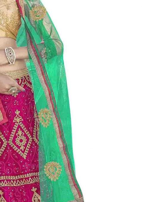 Pink Embroidery Work Net Women Lehenga Choli