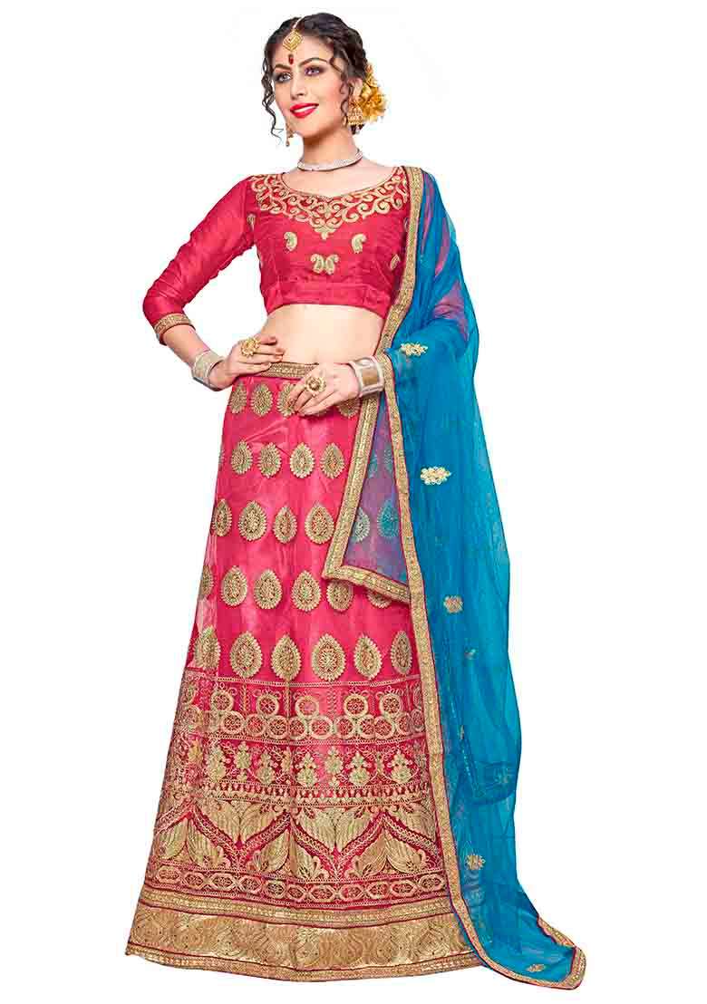 Pink Work Women Choli Net Lehenga with Embroidery for Diwali | Wedding & Festive Wear - Indya