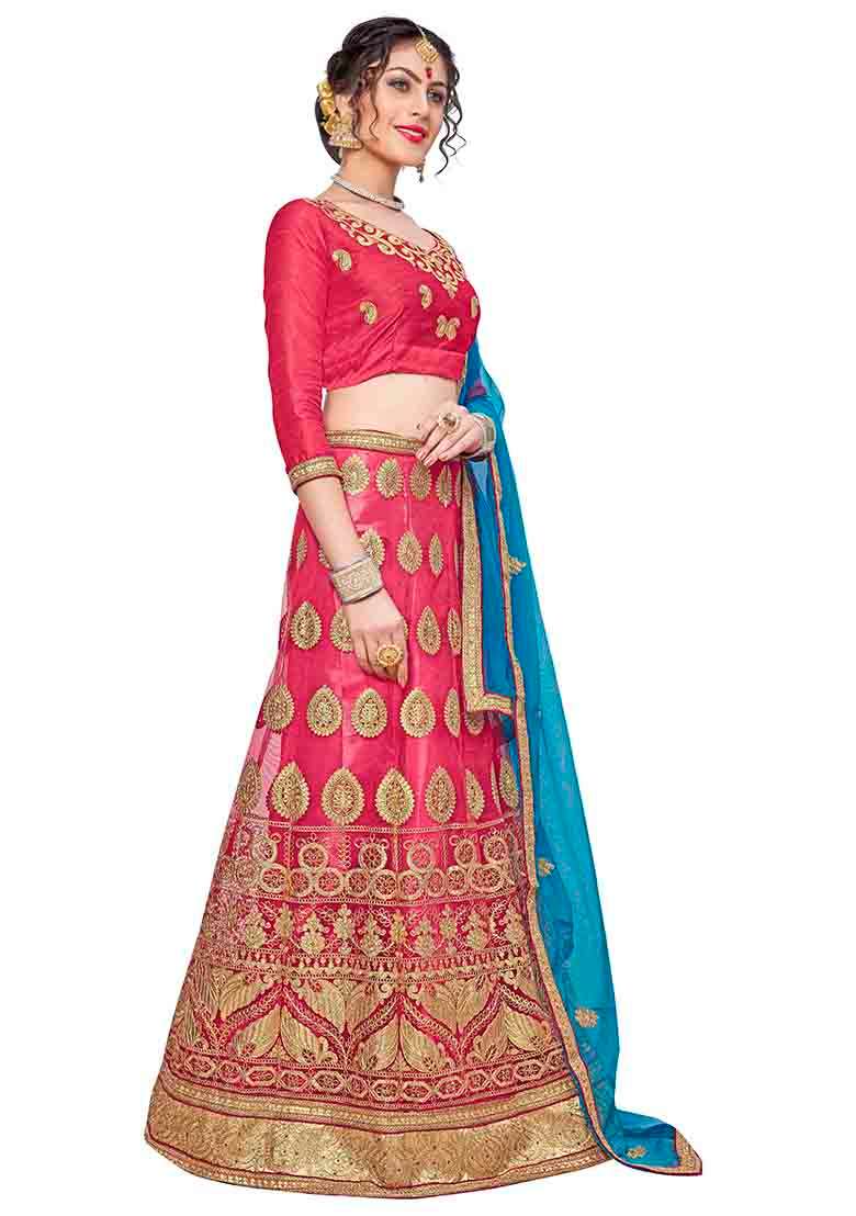 Pink Work Women Choli Net Lehenga with Embroidery for Diwali | Wedding & Festive Wear - Indya