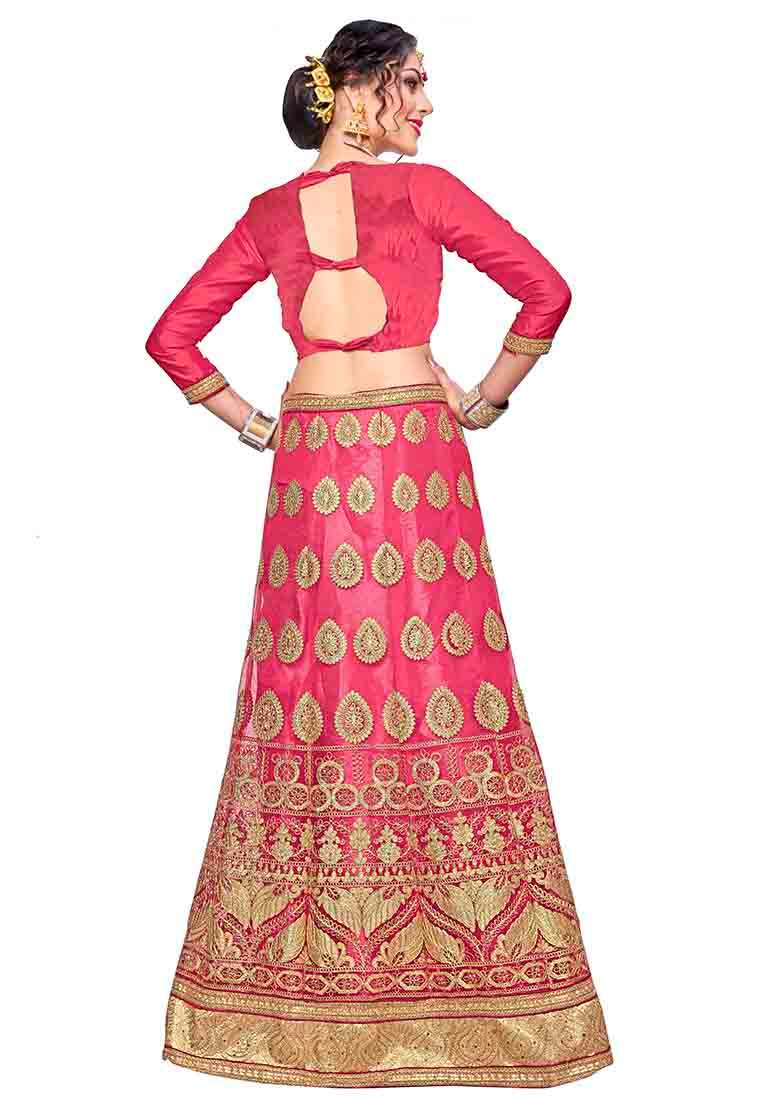 Pink Work Women Choli Net Lehenga with Embroidery for Diwali | Wedding & Festive Wear - Indya