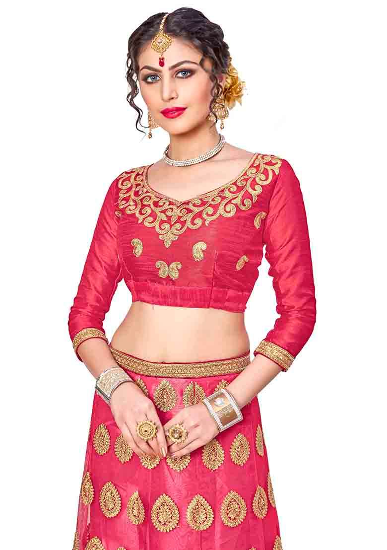 Pink Work Women Choli Net Lehenga with Embroidery for Diwali | Wedding & Festive Wear - Indya