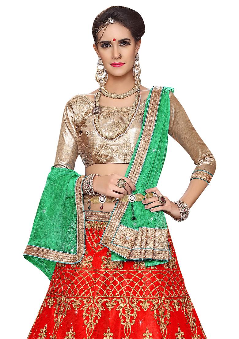Red Embroidery Work Net Women Lehenga Choli