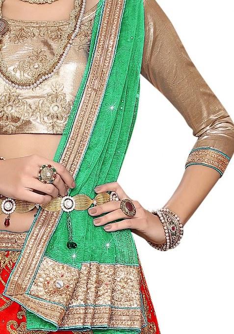 Red Embroidery Work Net Women Lehenga Choli