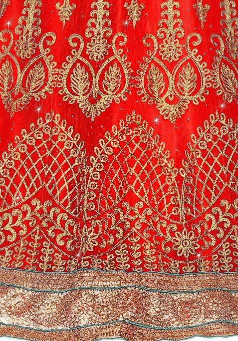 Red Embroidery Work Net Women Lehenga Choli