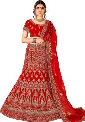 Red Embroidery Work Velvet Women Lehenga Choli