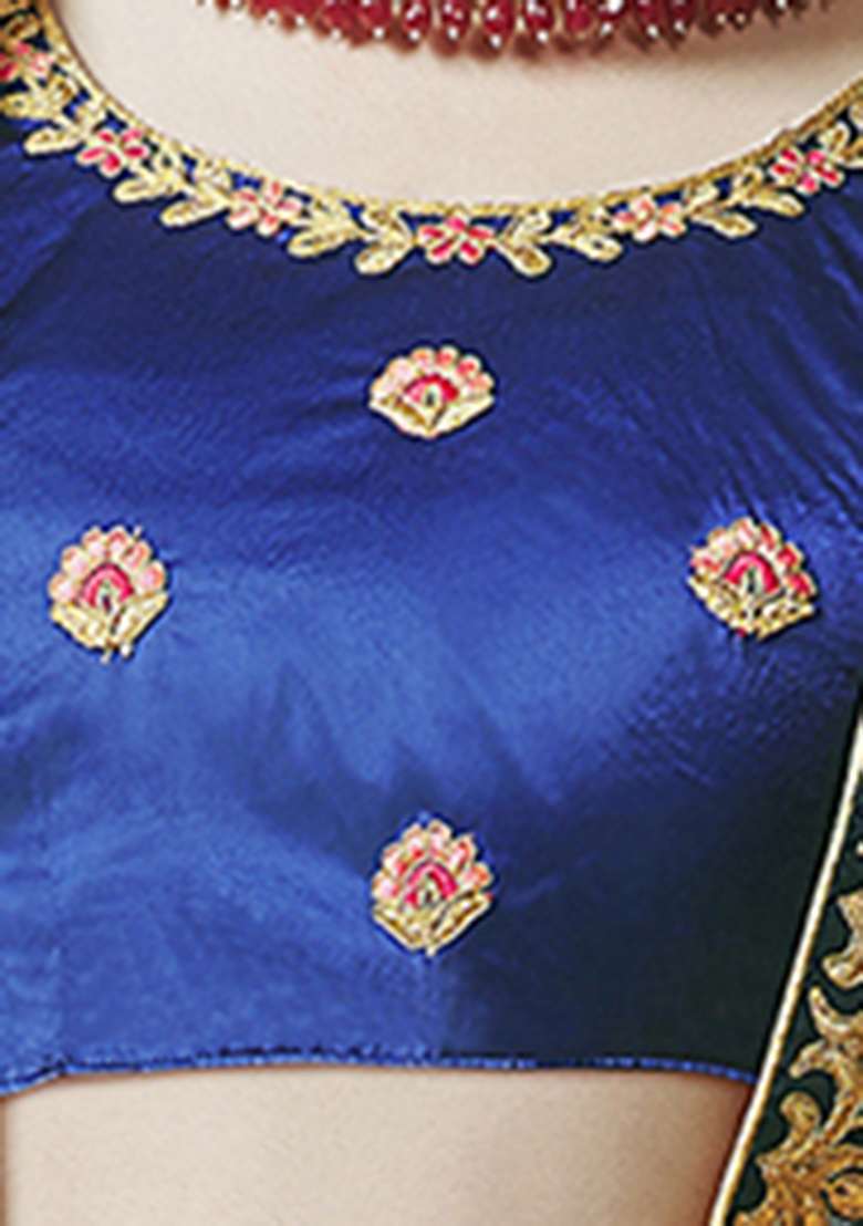 Blue Embroidery Work Silk Women Lehenga Choli - Indya
