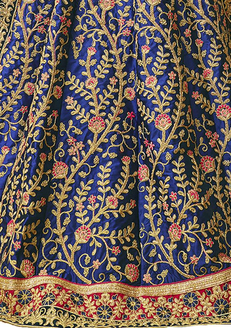 Blue Embroidery Work Silk Women Lehenga Choli - Indya
