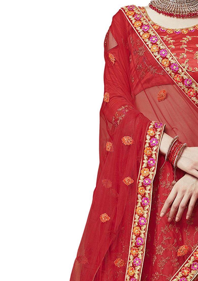 Red Embroidery Work Silk Women Lehenga Choli