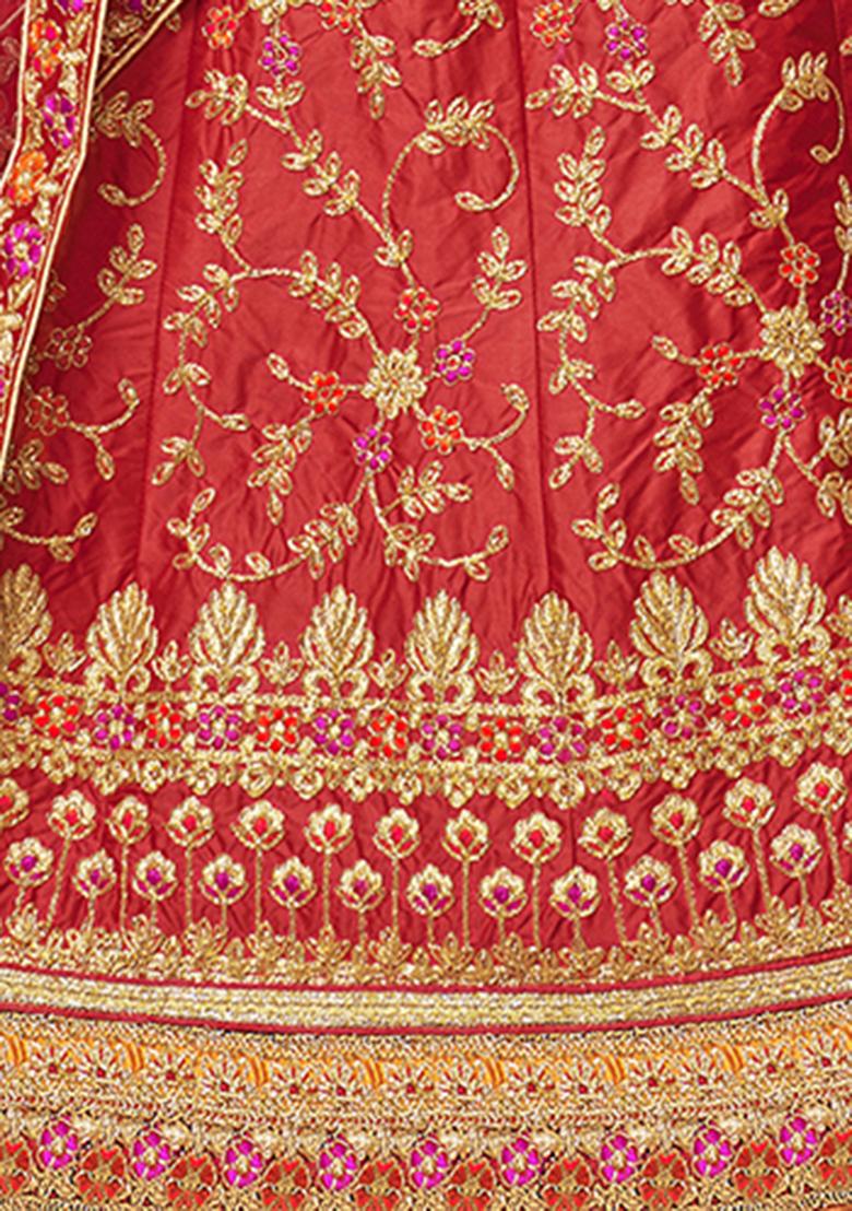 Red Embroidery Work Silk Women Lehenga Choli