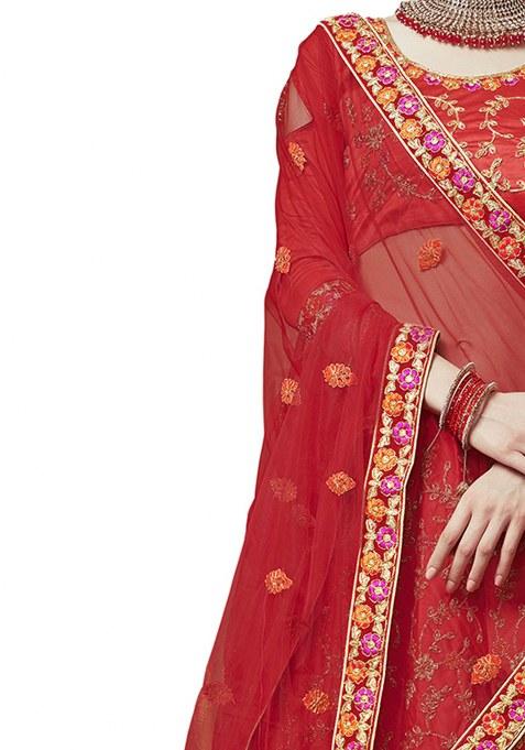 Red Embroidery Work Silk Women Lehenga Choli