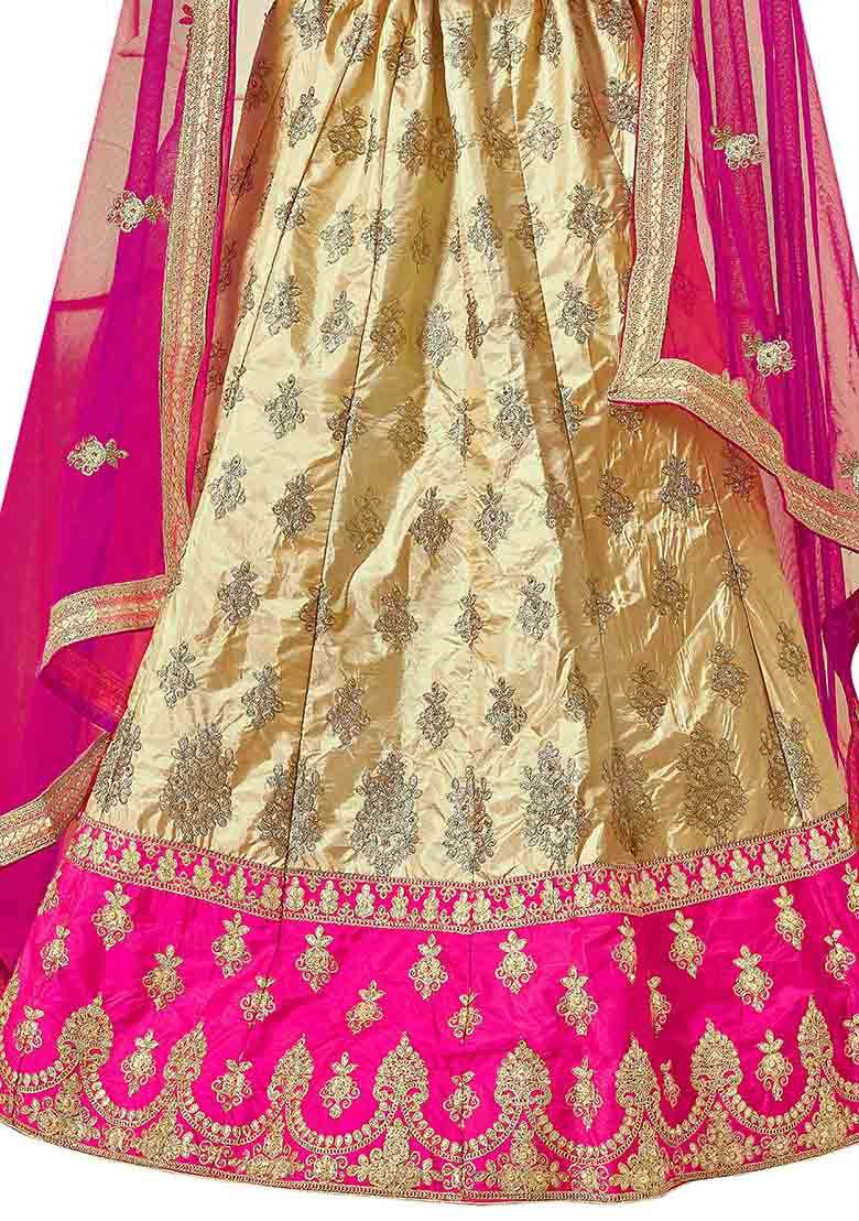 Beige Embroidery Work Silk Blend Women Lehenga Choli for Diwali and Festive Wear - Indya