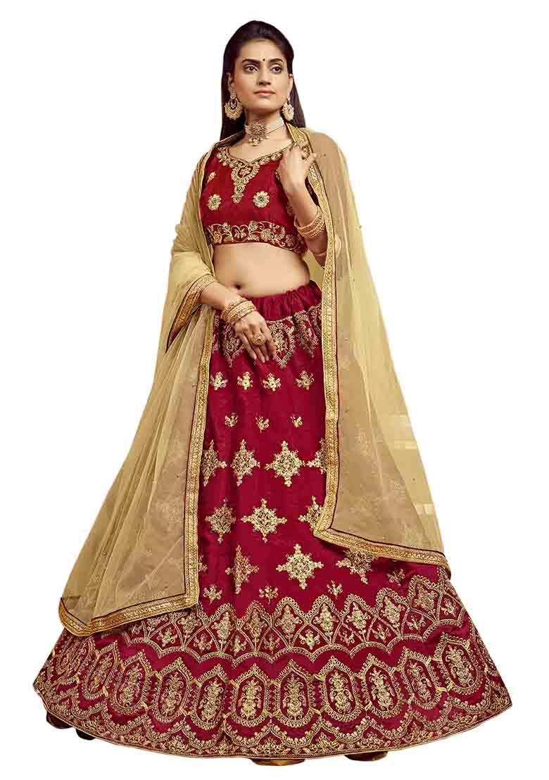 Maroon Embroidery Work Silk Women Lehenga Choli