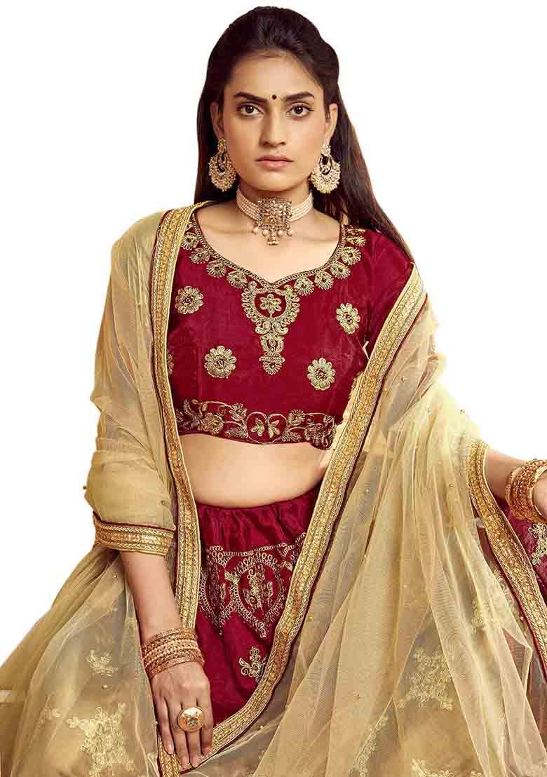 Maroon Embroidery Work Silk Women Lehenga Choli