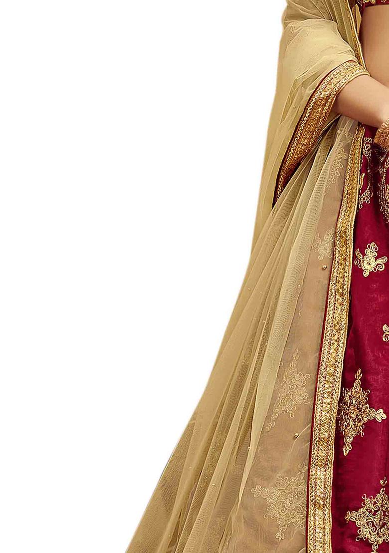 Maroon Embroidery Work Silk Women Lehenga Choli
