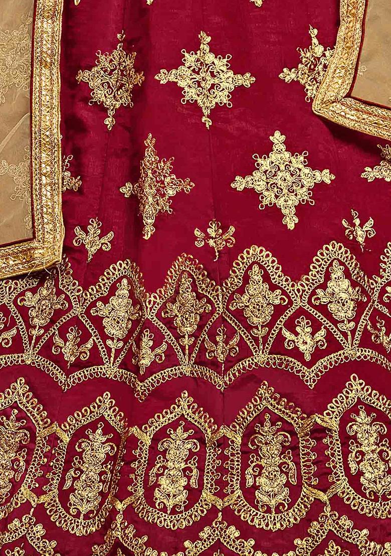 Maroon Embroidery Work Silk Women Lehenga Choli