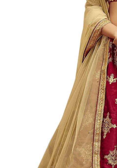 Maroon Embroidery Work Silk Women Lehenga Choli