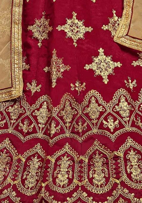 Maroon Embroidery Work Silk Women Lehenga Choli