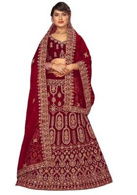 Maroon Embroidery Work Velvet Women Lehenga Choli