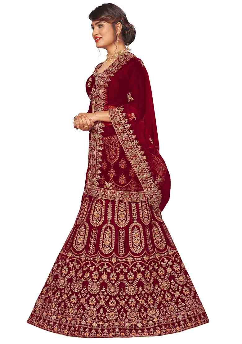 Maroon Embroidery Work Velvet Women Lehenga Choli