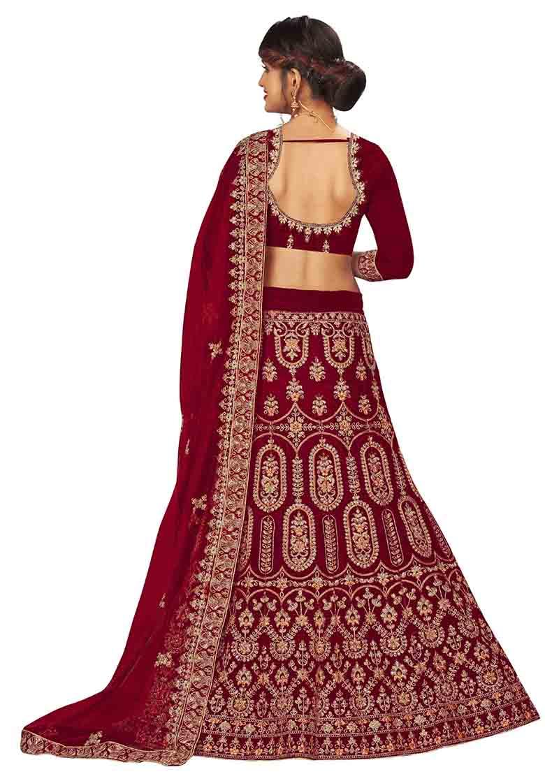Maroon Embroidery Work Velvet Women Lehenga Choli