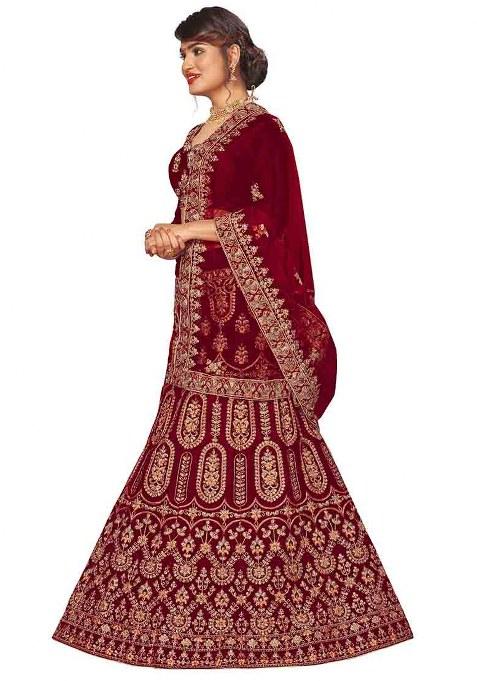 Maroon Embroidery Work Velvet Women Lehenga Choli