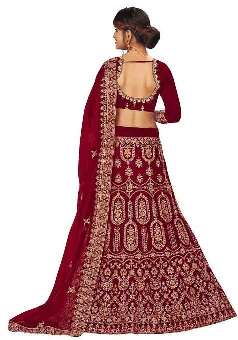 Maroon Embroidery Work Velvet Women Lehenga Choli