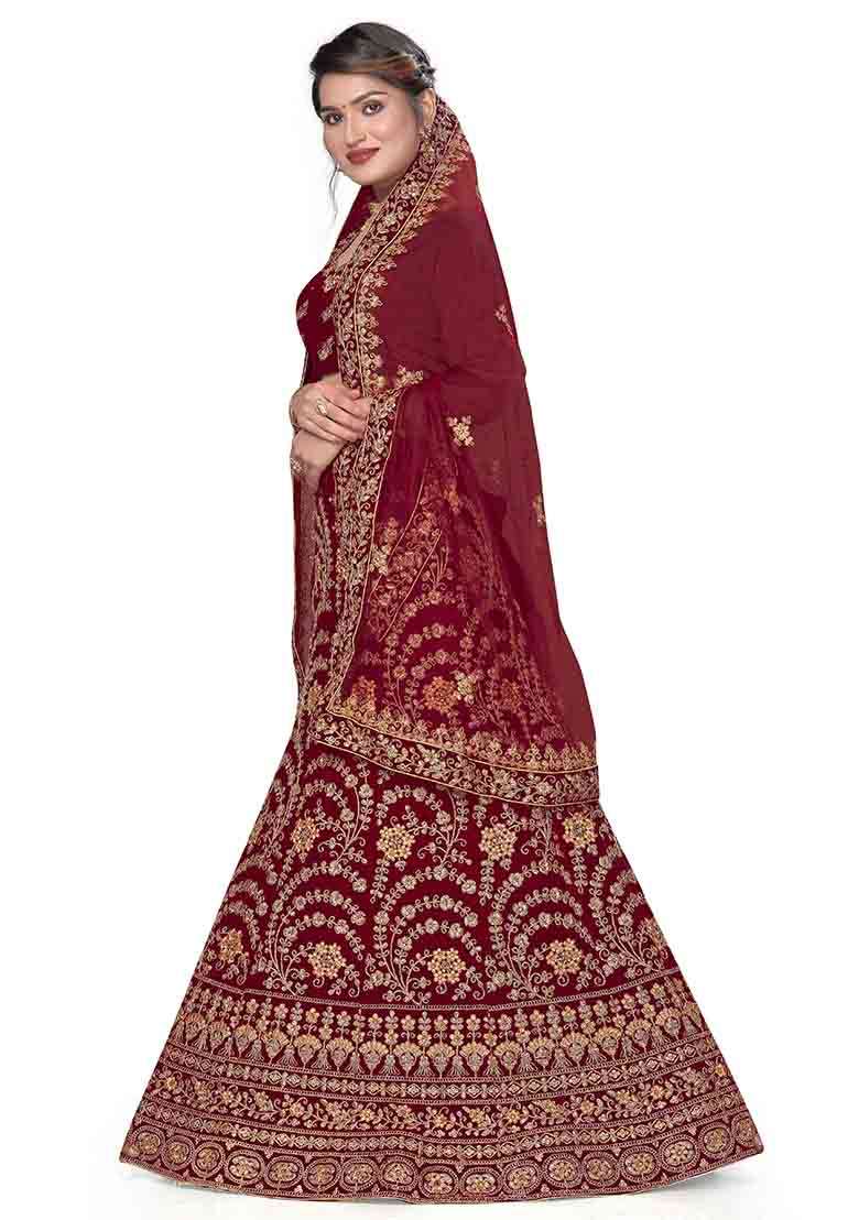 Maroon Embroidery Work Velvet Women Lehenga Choli - Indya