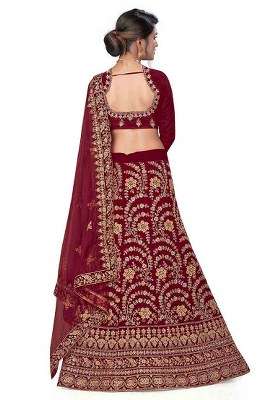 Maroon Embroidery Work Velvet Women Lehenga Choli - Indya