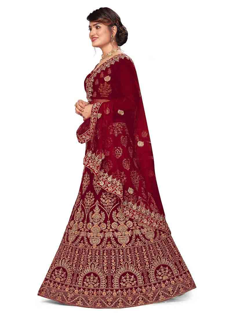 Maroon Embroidery Work Velvet Women Lehenga Choli - Indya