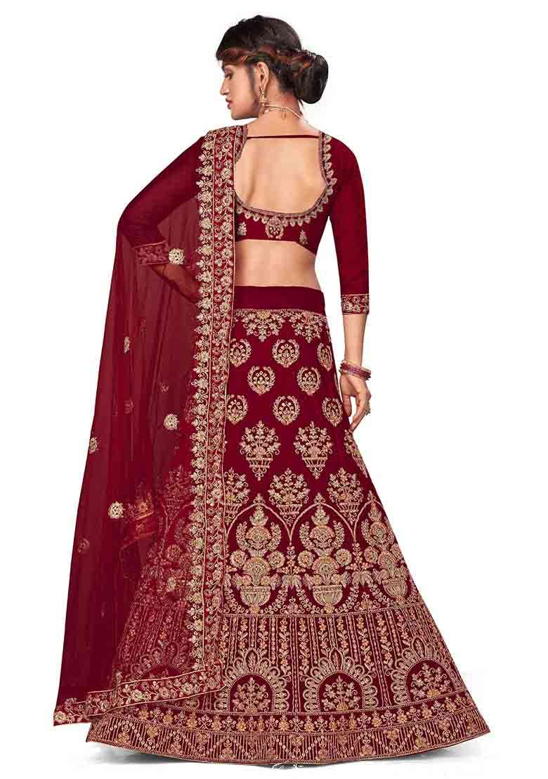 Maroon Embroidery Work Velvet Women Lehenga Choli - Indya