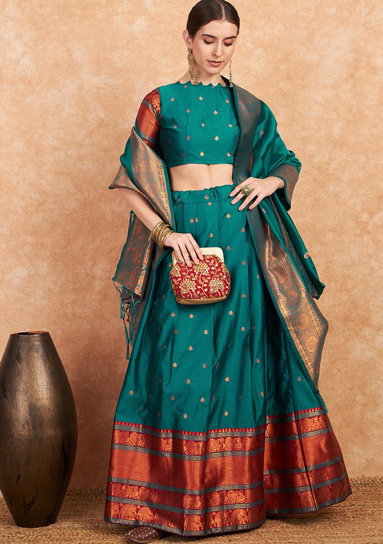 Green Embroidery Work Silk Women Lehenga Choli