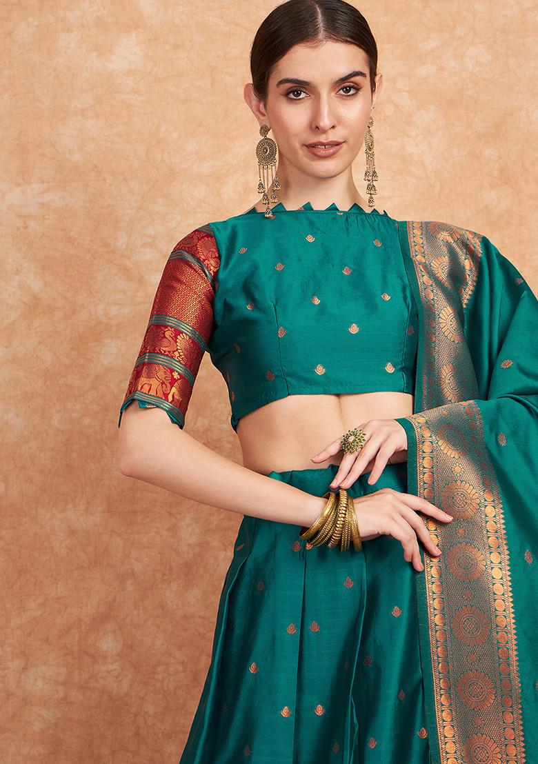 Green Embroidery Work Silk Women Lehenga Choli