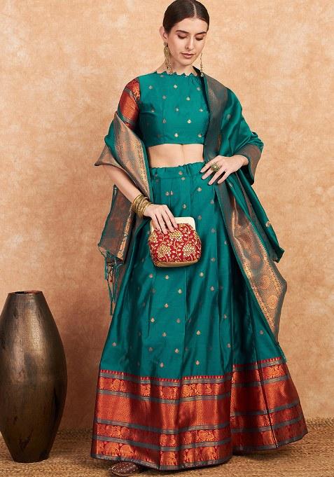 Green Embroidery Work Silk Women Lehenga Choli