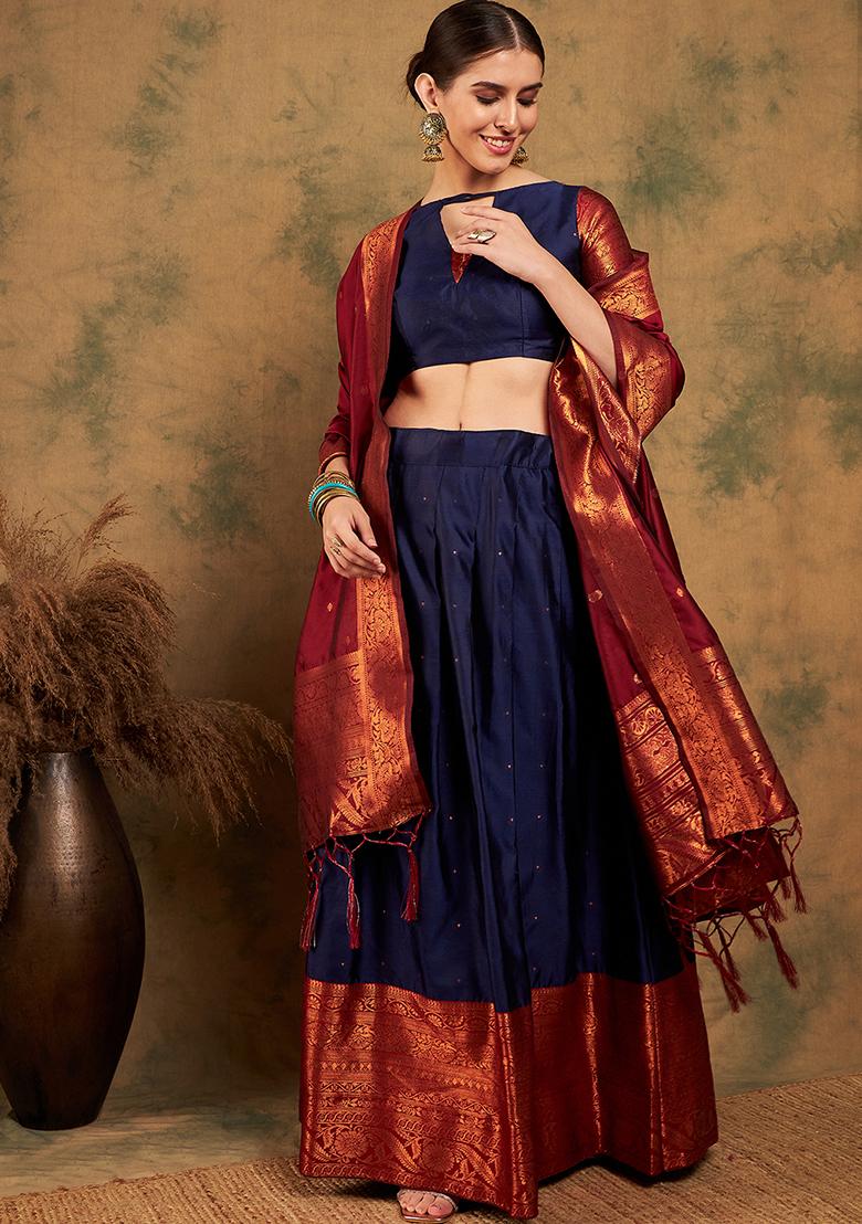 Navy Blue Embroidery Work Silk Women Lehenga Choli