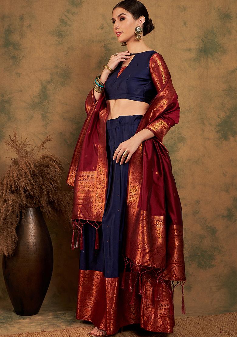 Navy Blue Embroidery Work Silk Women Lehenga Choli