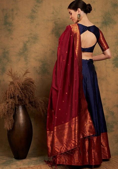 Navy Blue Embroidery Work Silk Women Lehenga Choli