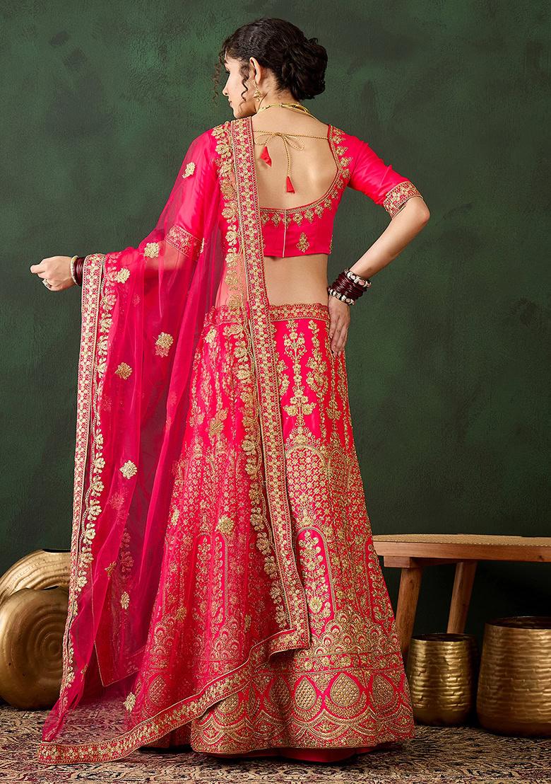Pink Embroidery Work Silk Women Lehenga Choli