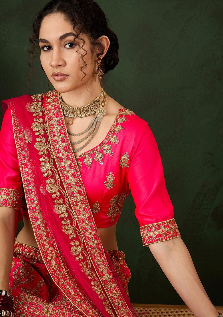 Pink Embroidery Work Silk Women Lehenga Choli
