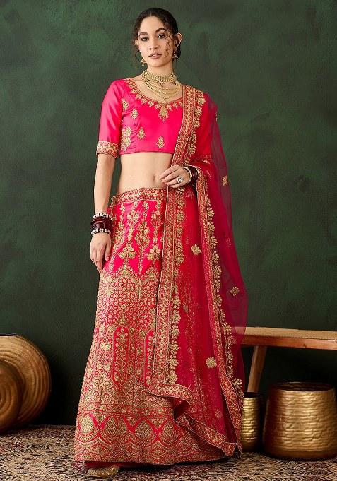 Pink Embroidery Work Silk Women Lehenga Choli