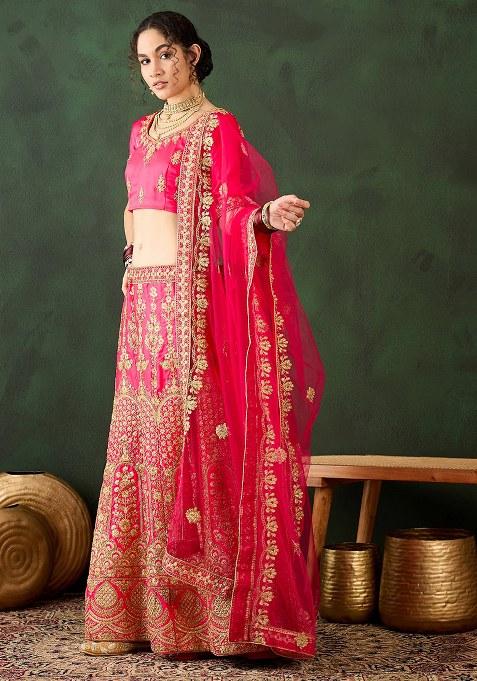 Pink Embroidery Work Silk Women Lehenga Choli
