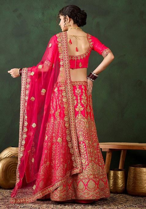 Pink Embroidery Work Silk Women Lehenga Choli